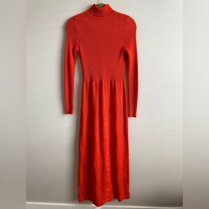 Vintage Knits By Don Long Sleeve Orange Chrochet Long Sleeve Sweater Dress Sz 10